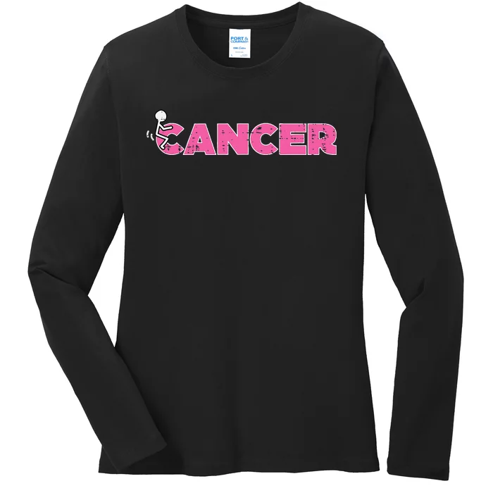 Fuck Breast Cancer Stick Figure Pink Ribbon Awareness Ladies Long Sleeve Shirt