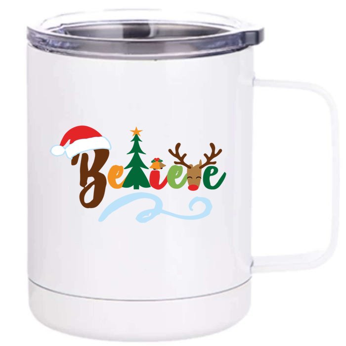 Funny Believe Christmas Gift Boys Girls Teen Xmas Tree Gift Front & Back 12oz Stainless Steel Tumbler Cup