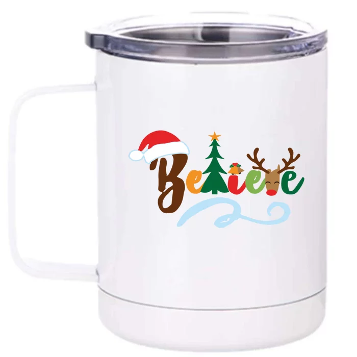 Funny Believe Christmas Gift Boys Girls Teen Xmas Tree Gift Front & Back 12oz Stainless Steel Tumbler Cup