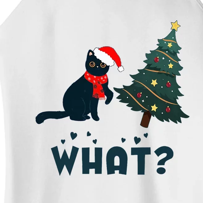 Funny Black Cat Pushing Christmas Tree Over Cat What Women’s Perfect Tri Rocker Tank