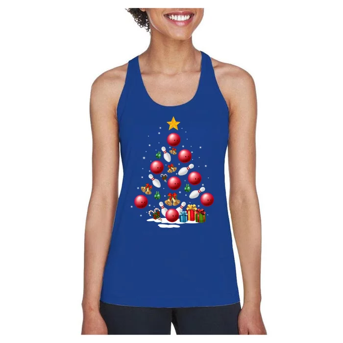 Funny Bowling Christmas Tree Lights Xmas Funny Gift Gift Women's Racerback Tank