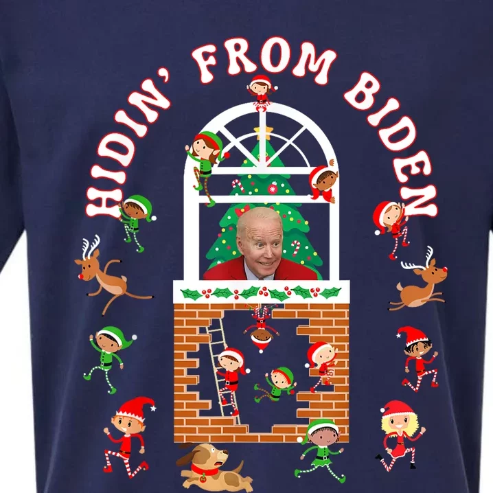 Funny Biden Christmas Sniffing Creepy Joe Hidin From Biden Sueded Cloud Jersey T-Shirt