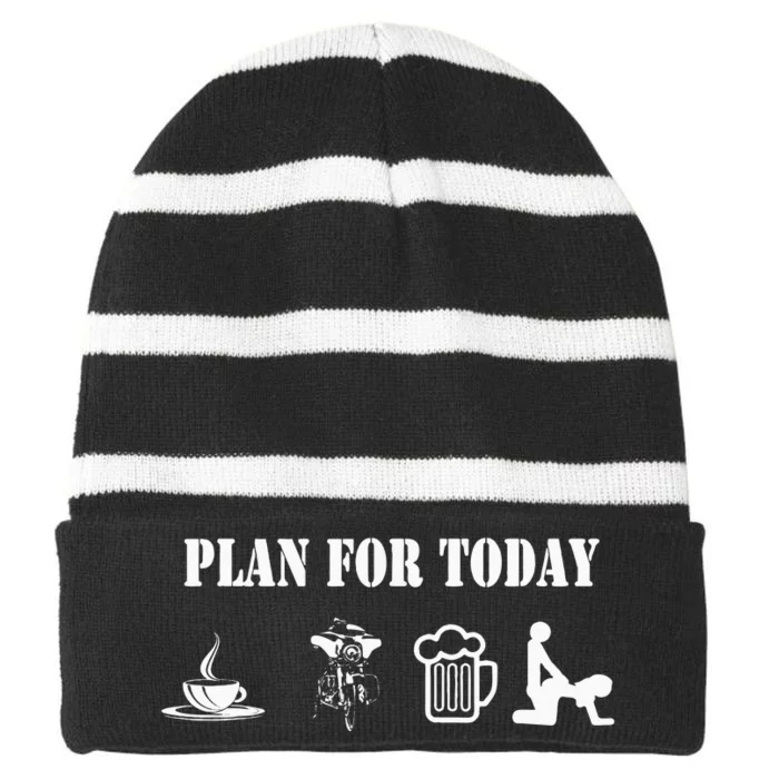 Funny Biker Chopper Motorcycle Plan For Day Striped Beanie with Solid Band