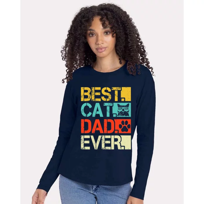 Funny Best Cat Dad Ever, Retro Fathers Day Gift Cat Lovers Womens Cotton Relaxed Long Sleeve T-Shirt