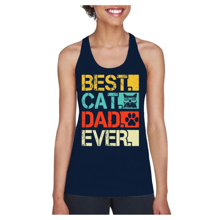 Funny Best Cat Dad Ever, Retro Fathers Day Gift Cat Lovers Women's Racerback Tank