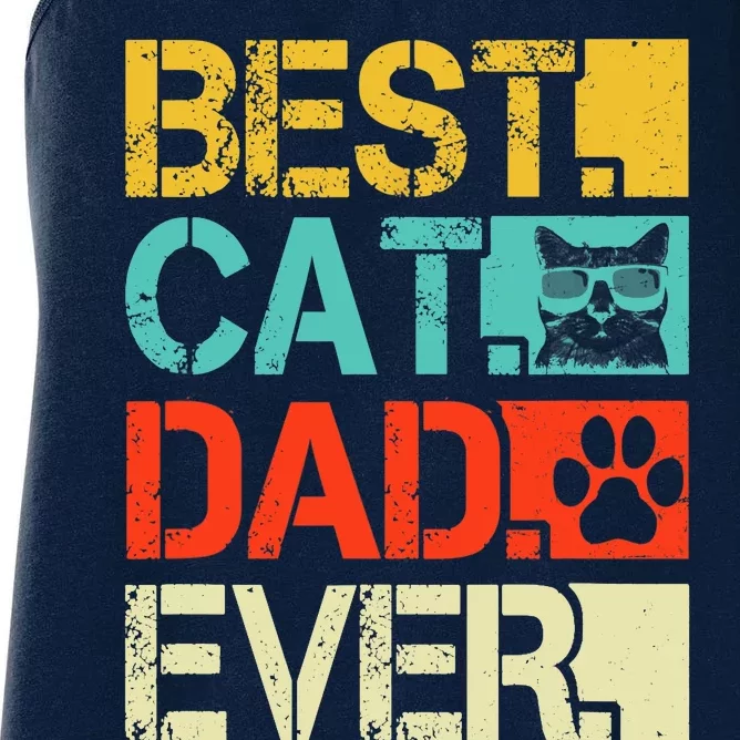 Funny Best Cat Dad Ever, Retro Fathers Day Gift Cat Lovers Women's Racerback Tank