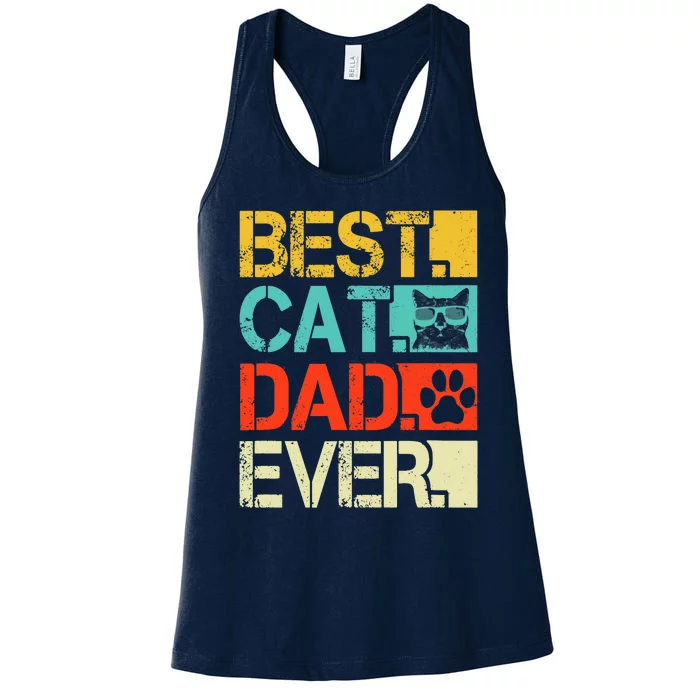 Funny Best Cat Dad Ever, Retro Fathers Day Gift Cat Lovers Women's Racerback Tank