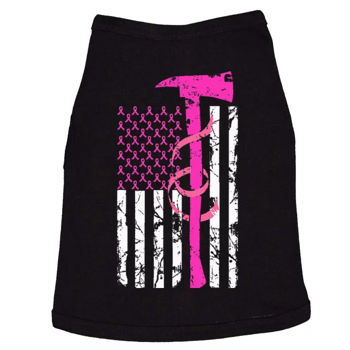 Firefighter Breast Cancer Awareness USA Flag Pink Ribbon Doggie Tank