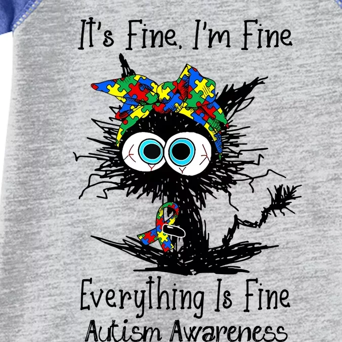 Funny Black Cat Its Fine Im Fine Autism Awareness Month Infant Baby Jersey Bodysuit