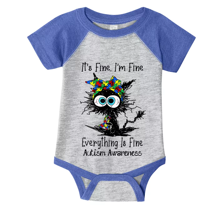 Funny Black Cat Its Fine Im Fine Autism Awareness Month Infant Baby Jersey Bodysuit