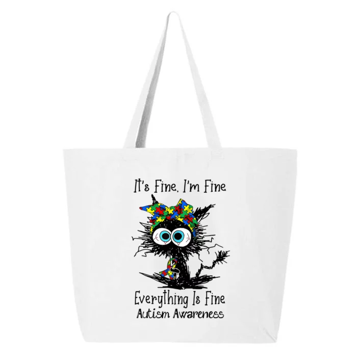 Funny Black Cat Its Fine Im Fine Autism Awareness Month 25L Jumbo Tote