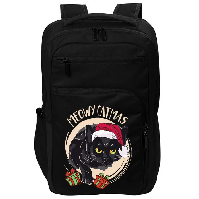 Funny Black Cat Christmas Meowy Catmas Xmas Impact Tech Backpack