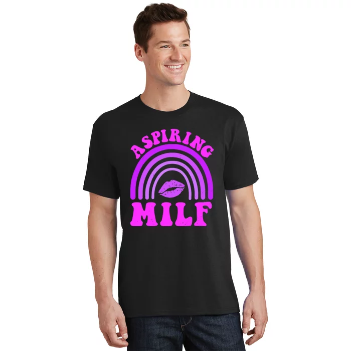 Funny Breast Cancer Aspiring Milf Retro Rainbow T-Shirt