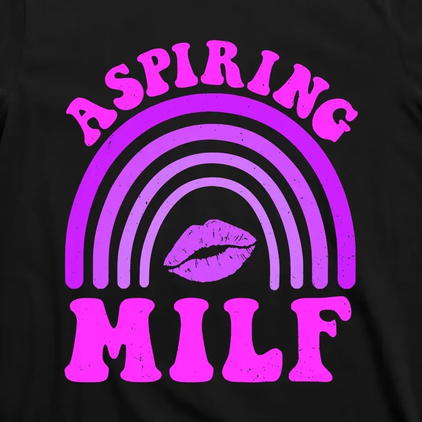 Funny Breast Cancer Aspiring Milf Retro Rainbow T-Shirt