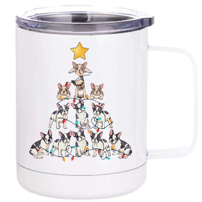 French Bulldog Christmas Tree Frenchie Dog Xmas PJs Pajamas Front & Back 12oz Stainless Steel Tumbler Cup