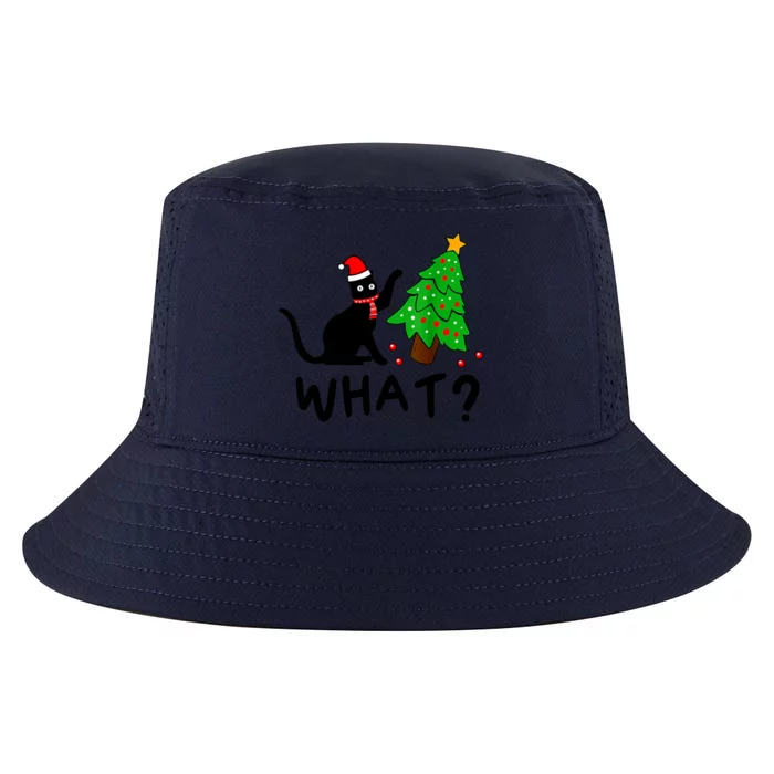 Funny Black Cat Pushing Christmas Tree Over Cat What Gift Cool Comfort Performance Bucket Hat