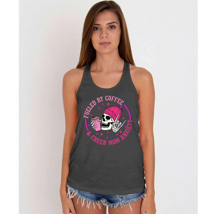 Fueled By Coffee & Cheer Mom Anxiety Women's Knotted Racerback Tank