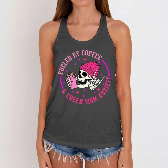 Fueled By Coffee & Cheer Mom Anxiety Women's Knotted Racerback Tank