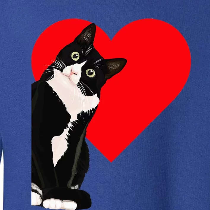 Funny Black Cat Valentine's Day Heart Tuxedo Cat Lover Toddler Sweatshirt