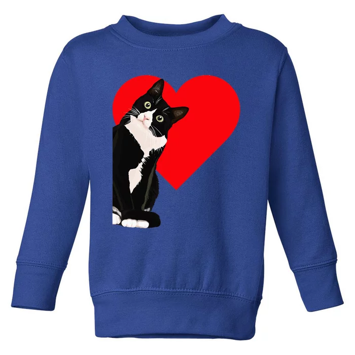 Funny Black Cat Valentine's Day Heart Tuxedo Cat Lover Toddler Sweatshirt