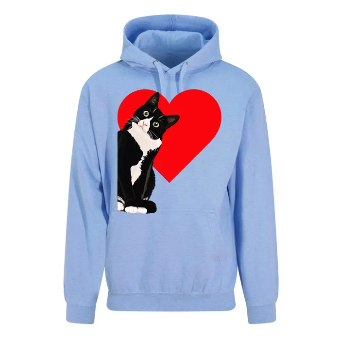 Funny Black Cat Valentine's Day Heart Tuxedo Cat Lover Unisex Surf Hoodie