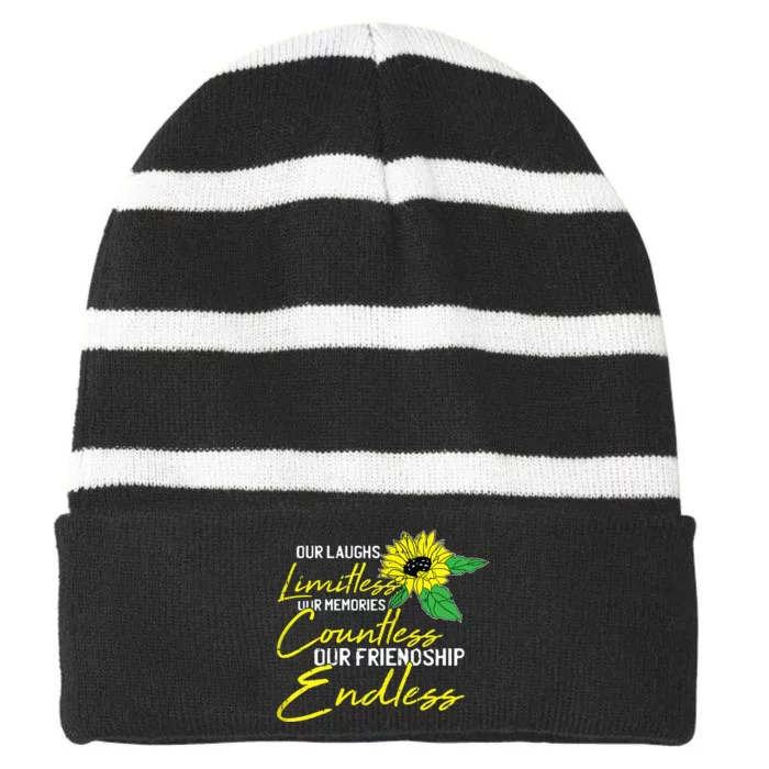 Friendship Bestfriend Cute Sunflower Bestie Bff Matching Striped Beanie with Solid Band