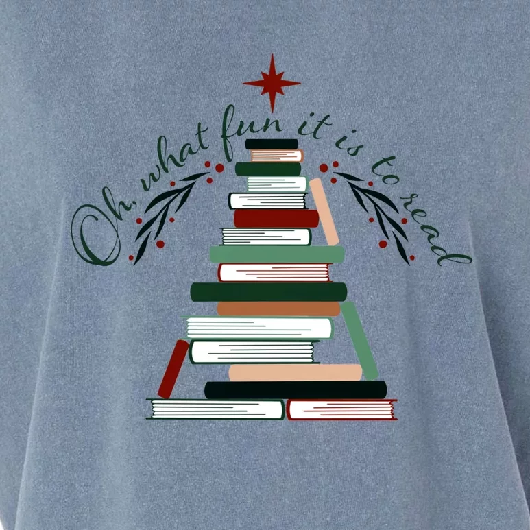 Funny Book Christmas Tree Oh What Fun Is It To Read Booknerd Gift Garment-Dyed Women's Muscle Tee