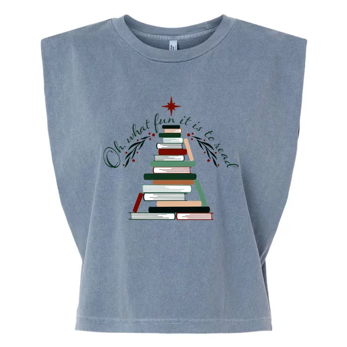 Funny Book Christmas Tree Oh What Fun Is It To Read Booknerd Gift Garment-Dyed Women's Muscle Tee