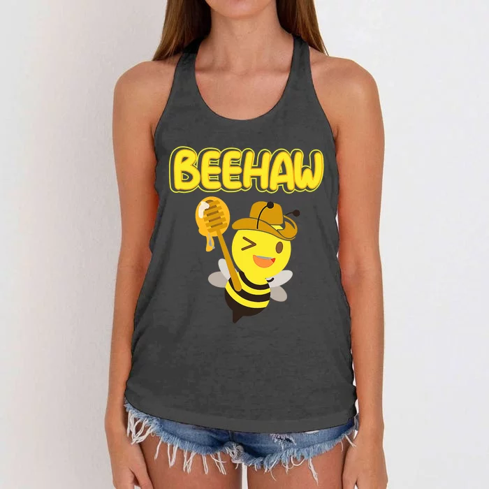 Funny Beehaw Cowboy Bee Cowgirl Bee Country Design Women's Knotted Racerback Tank