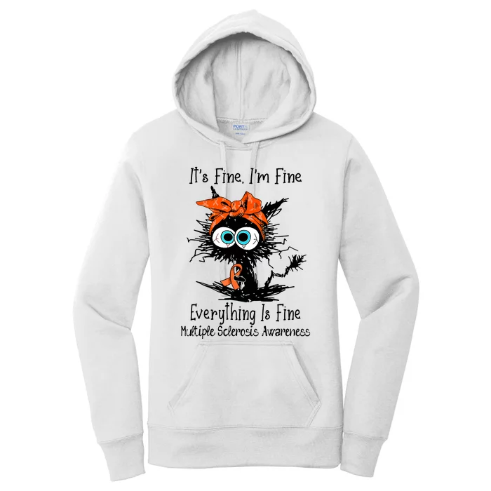 Funny Black Cat Its Fine Im Fine Multiple Sclerosis Women's Pullover Hoodie