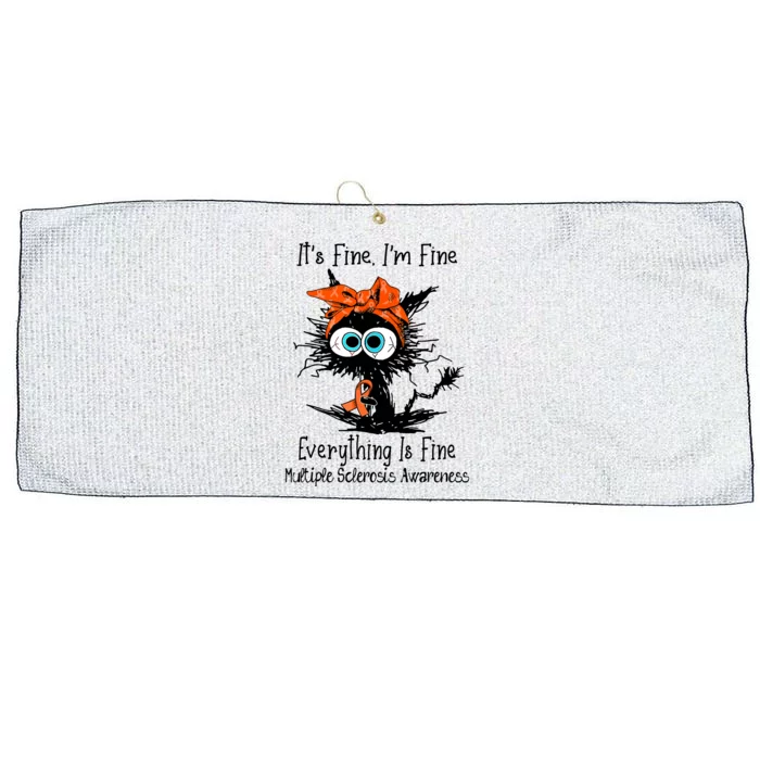 Funny Black Cat Its Fine Im Fine Multiple Sclerosis Large Microfiber Waffle Golf Towel