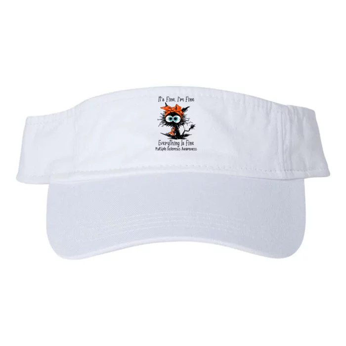 Funny Black Cat Its Fine Im Fine Multiple Sclerosis Valucap Bio-Washed Visor