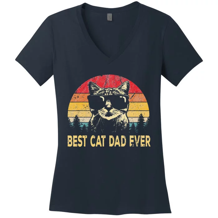 Funny Best Cat Dad Ever Fathers Day Cat Daddy Women's V-Neck T-Shirt