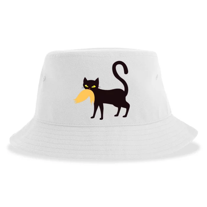 Funny Black Cat Kamala Harris 2024 Trump Hair Antitrump Sustainable Bucket Hat