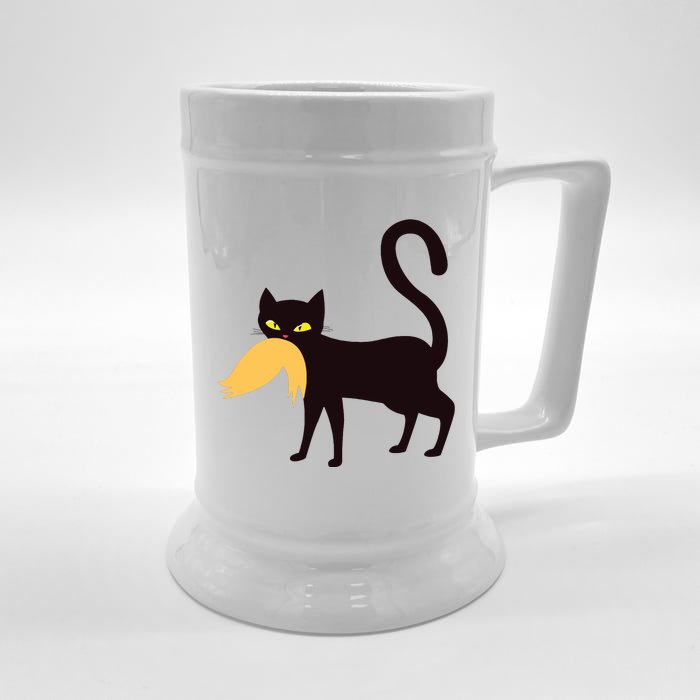 Funny Black Cat Kamala Harris 2024 Trump Hair Antitrump Front & Back Beer Stein