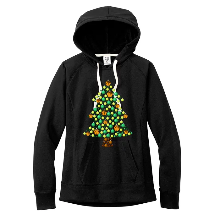 Fun Basketball Christmas Basketball Tree Meaningful Gift Women's Fleece Hoodie