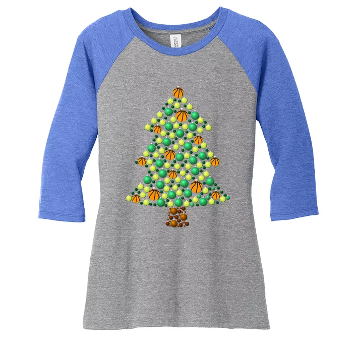 Fun Basketball Christmas Basketball Tree Meaningful Gift Women's Tri-Blend 3/4-Sleeve Raglan Shirt