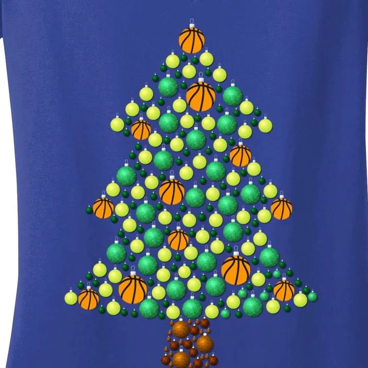 Fun Basketball Christmas Basketball Tree Meaningful Gift Women's V-Neck T-Shirt