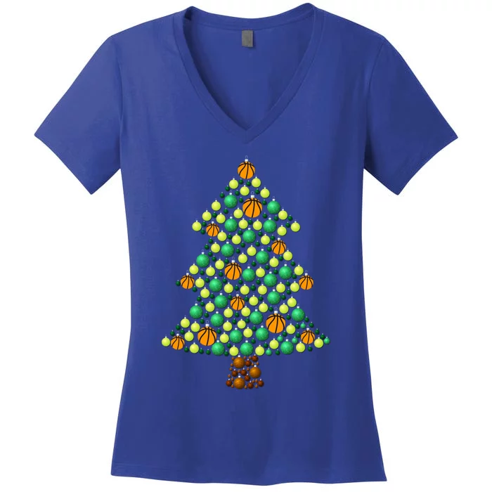 Fun Basketball Christmas Basketball Tree Meaningful Gift Women's V-Neck T-Shirt