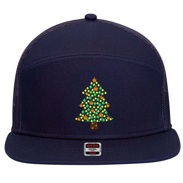 Fun Basketball Christmas Basketball Tree Meaningful Gift 7 Panel Mesh Trucker Snapback Hat