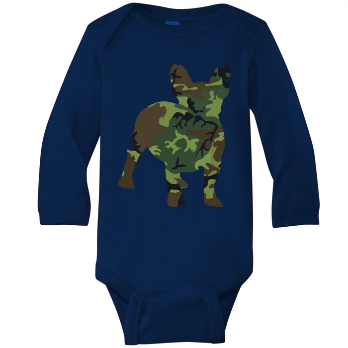 French Bulldog Camouflage Dog Camo Frenchie Owner Military Baby Long Sleeve Bodysuit