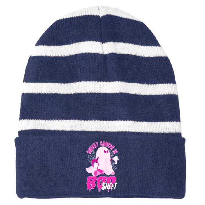 Funny Breast Cancer Is Boo Sheet Halloween Ghost Striped Beanie with Solid Band