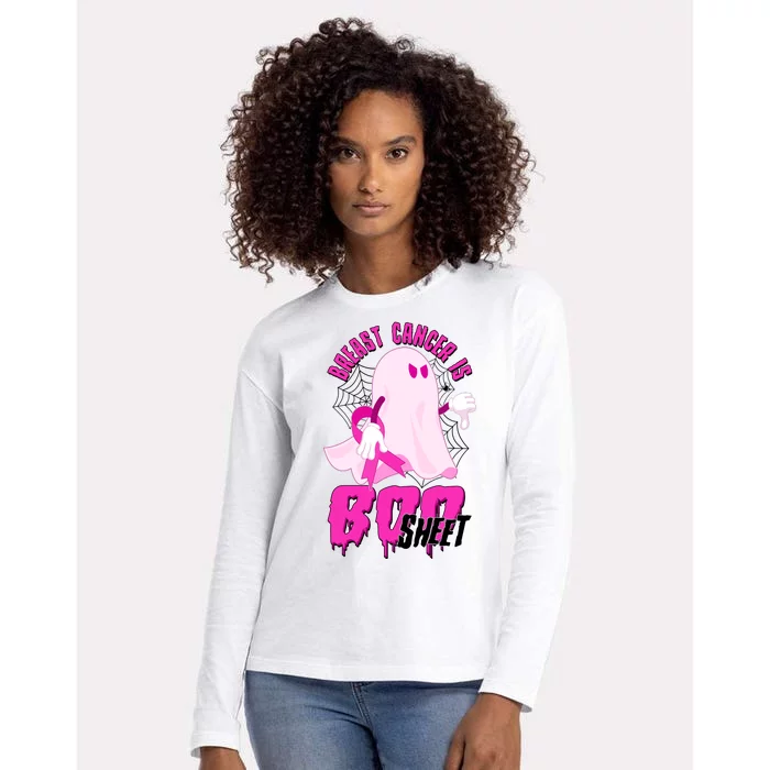 Funny Breast Cancer Is Boo Sheet Halloween Ghost Womens Cotton Relaxed Long Sleeve T-Shirt