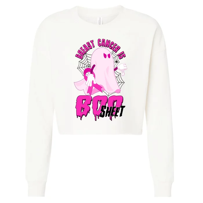 Funny Breast Cancer Is Boo Sheet Halloween Ghost Cropped Pullover Crew