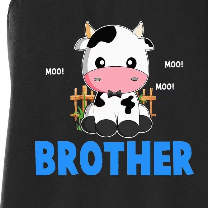 Funny Brother Cow Cute Cow Farmer Birthday Matching Family Women's Racerback Tank