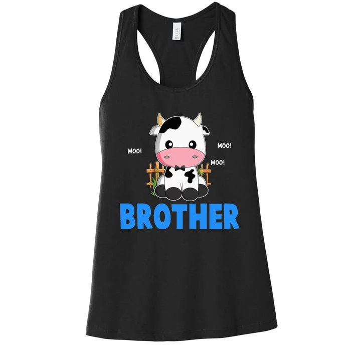 Funny Brother Cow Cute Cow Farmer Birthday Matching Family Women's Racerback Tank