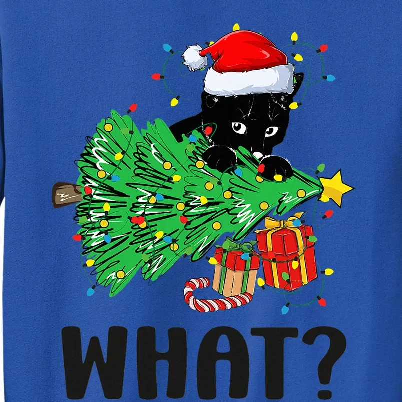 Funny Black Cat Gift Pushing Christmas Tree Over Cat What Tall Sweatshirt