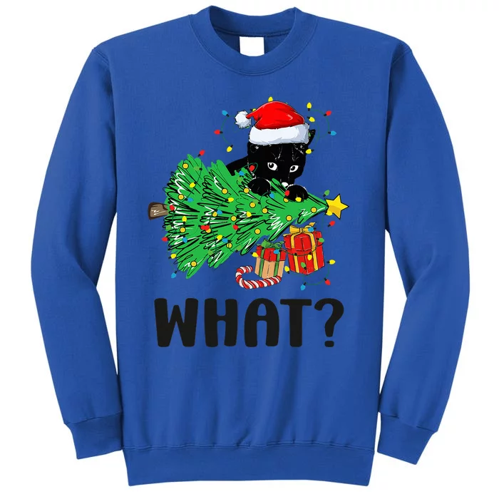 Funny Black Cat Gift Pushing Christmas Tree Over Cat What Tall Sweatshirt