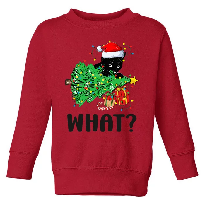 Funny Black Cat Gift Pushing Christmas Tree Over Cat What Toddler Sweatshirt