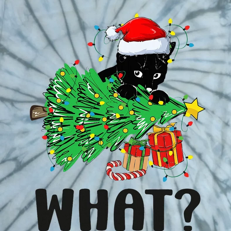 Funny Black Cat Gift Pushing Christmas Tree Over Cat What Tie-Dye T-Shirt